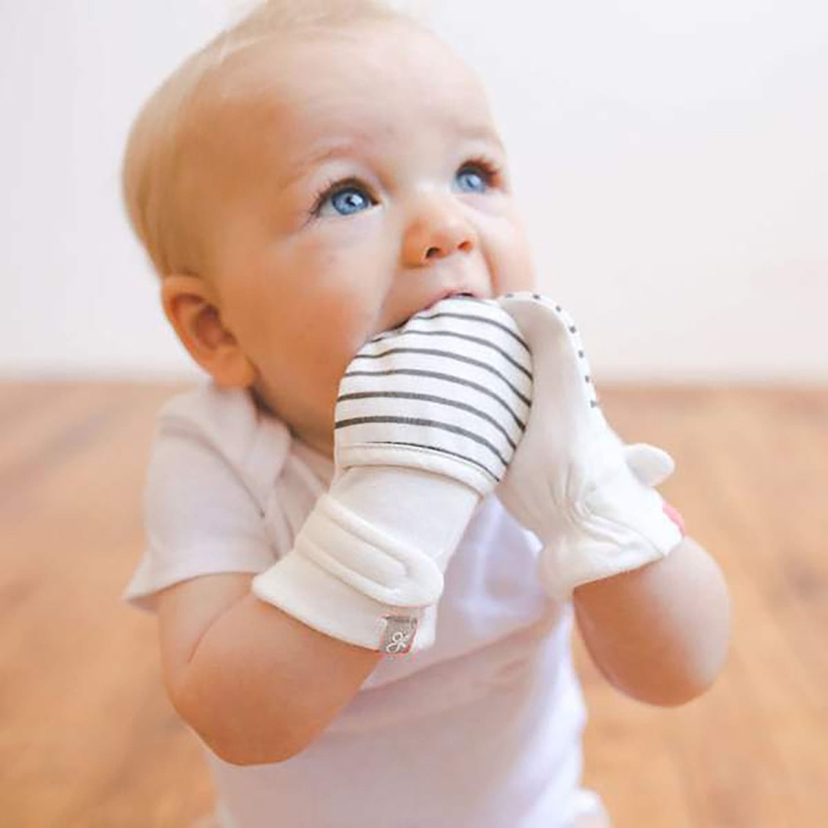 STAY ON 2-PACK MITTS | STRIPE GRAY + MIDNIGHT — Bamboo Organic Cotton Blend, 0–6M