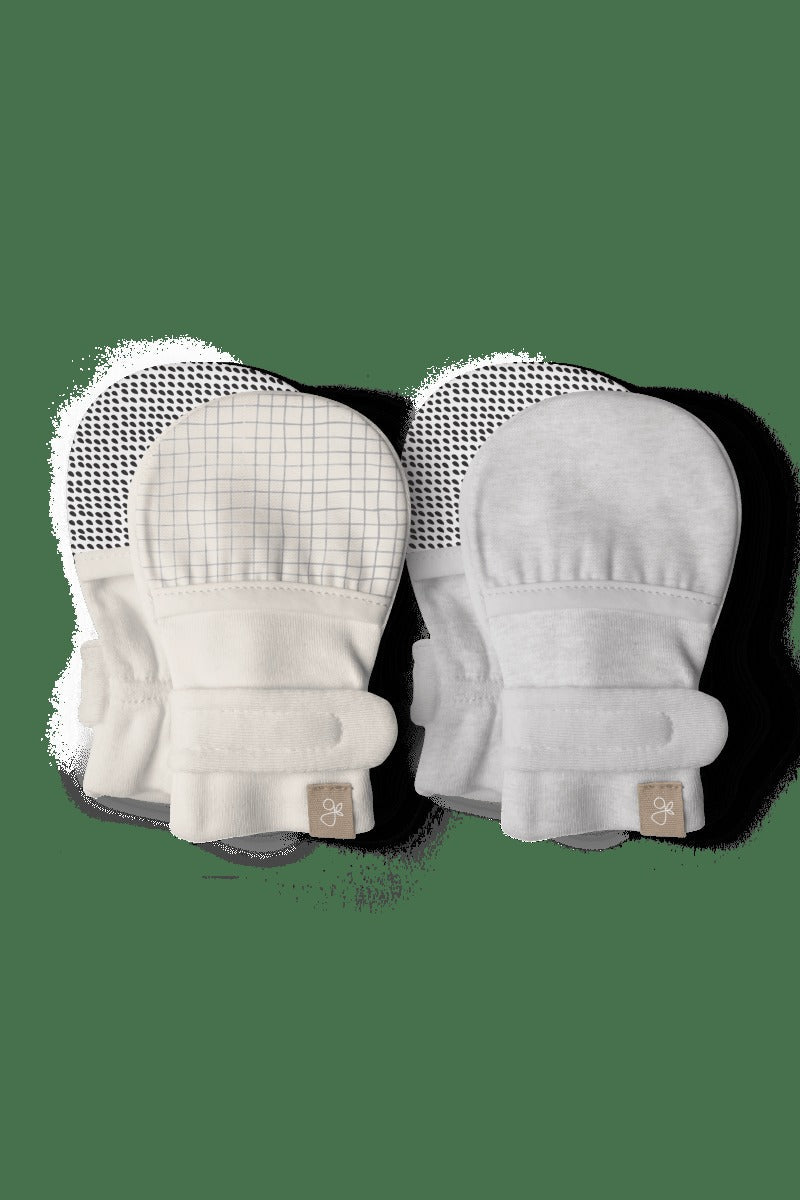 STAY ON 2-PACK MITTS | STORM GRAY + GRIDLOCK — Bamboo Organic Cotton Blend, 0–6M