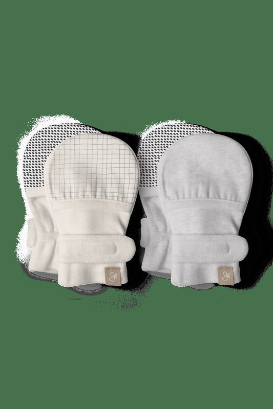 STAY ON 2-PACK MITTS | STORM GRAY + GRIDLOCK — Bamboo Organic Cotton Blend, 0–6M