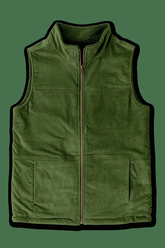 ADULT SHERPA/CORDUROY REVERSIBLE VEST | SPRUCE