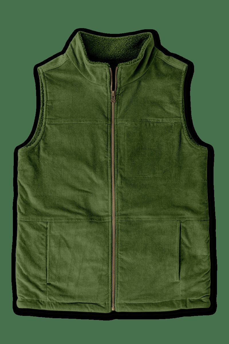 ADULT SHERPA/CORDUROY REVERSIBLE VEST | SPRUCE