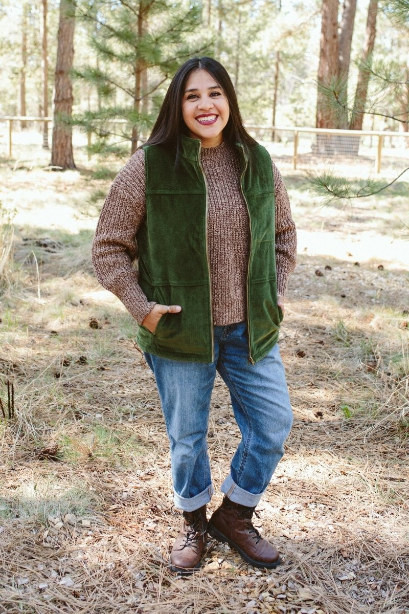 ADULT SHERPA/CORDUROY REVERSIBLE VEST | SPRUCE